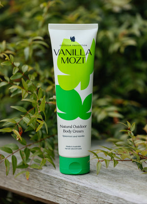 Vanilla Mozi Natural Outdoor Body Cream 125mL tube FRONT