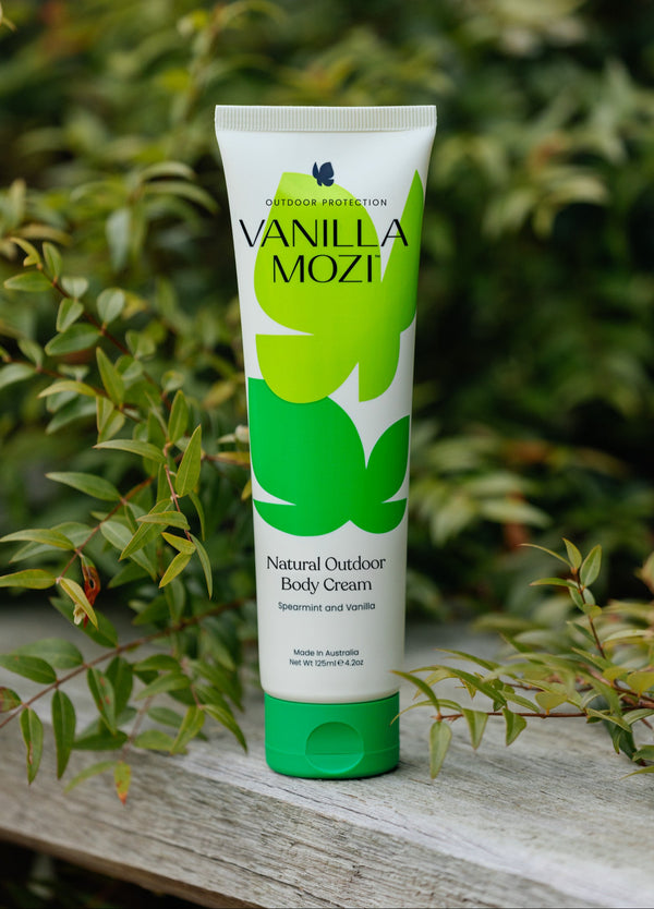 Vanilla Mozi Natural Outdoor Body Cream 125mL tube FRONT